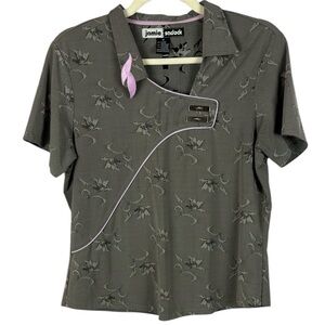 Jamie Sadock Asymmetrical Jacquard Floral Golf Top - Grey & Lavender - Size M